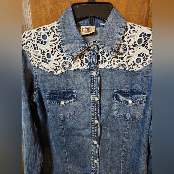 Rod's Small denim with lace snap closure western l/s - Picture 2 of 11